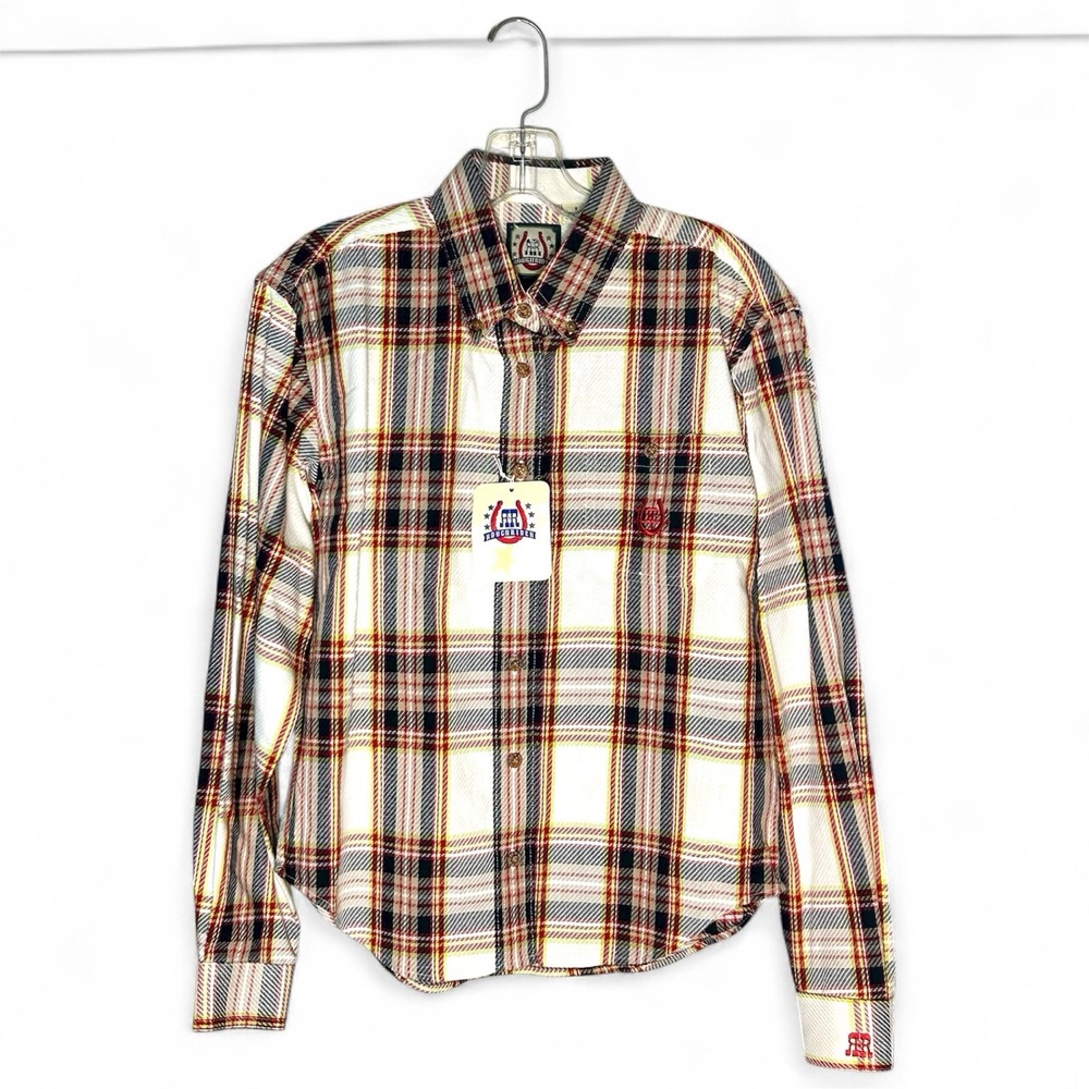 Roughrider Womens Plaid‎ Western Button Down Shirt Cream Red Small New